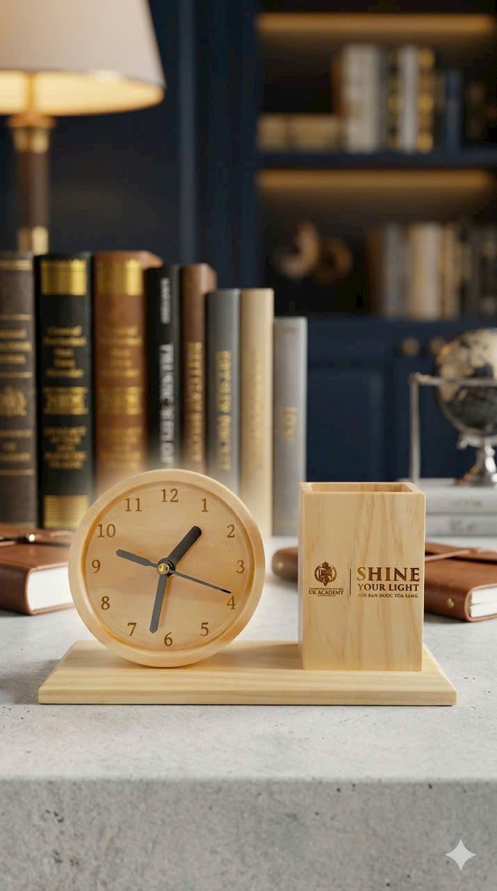 Đồng hồ gỗ để bàn khắc logo theo yêu cầu, thiết kế sang trọng, ý nghĩa, phù hợp làm quà tặng doanh nghiệp, quà sự kiện cao cấp tại LGP.